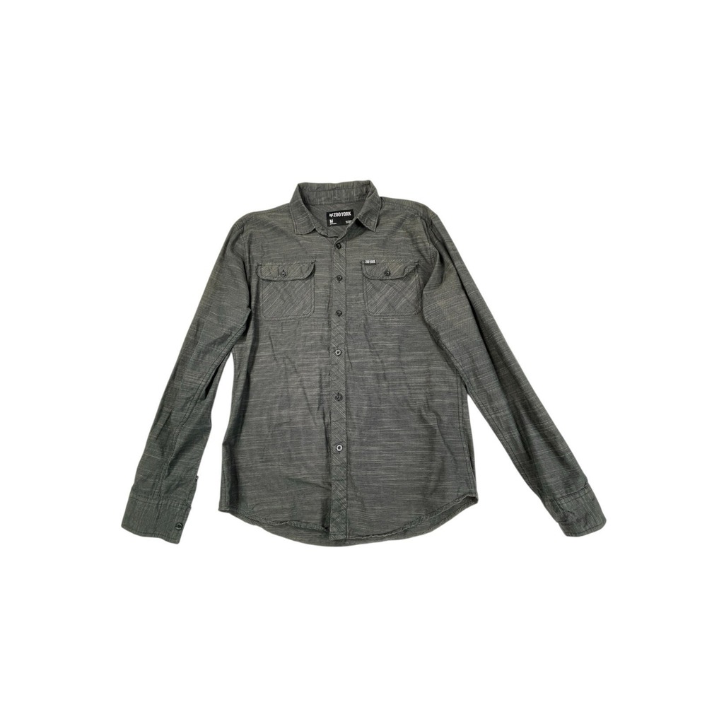 Zoo York Button Down Shirt Men's Medium Gray Stripe Cotton Skate Streetwear
